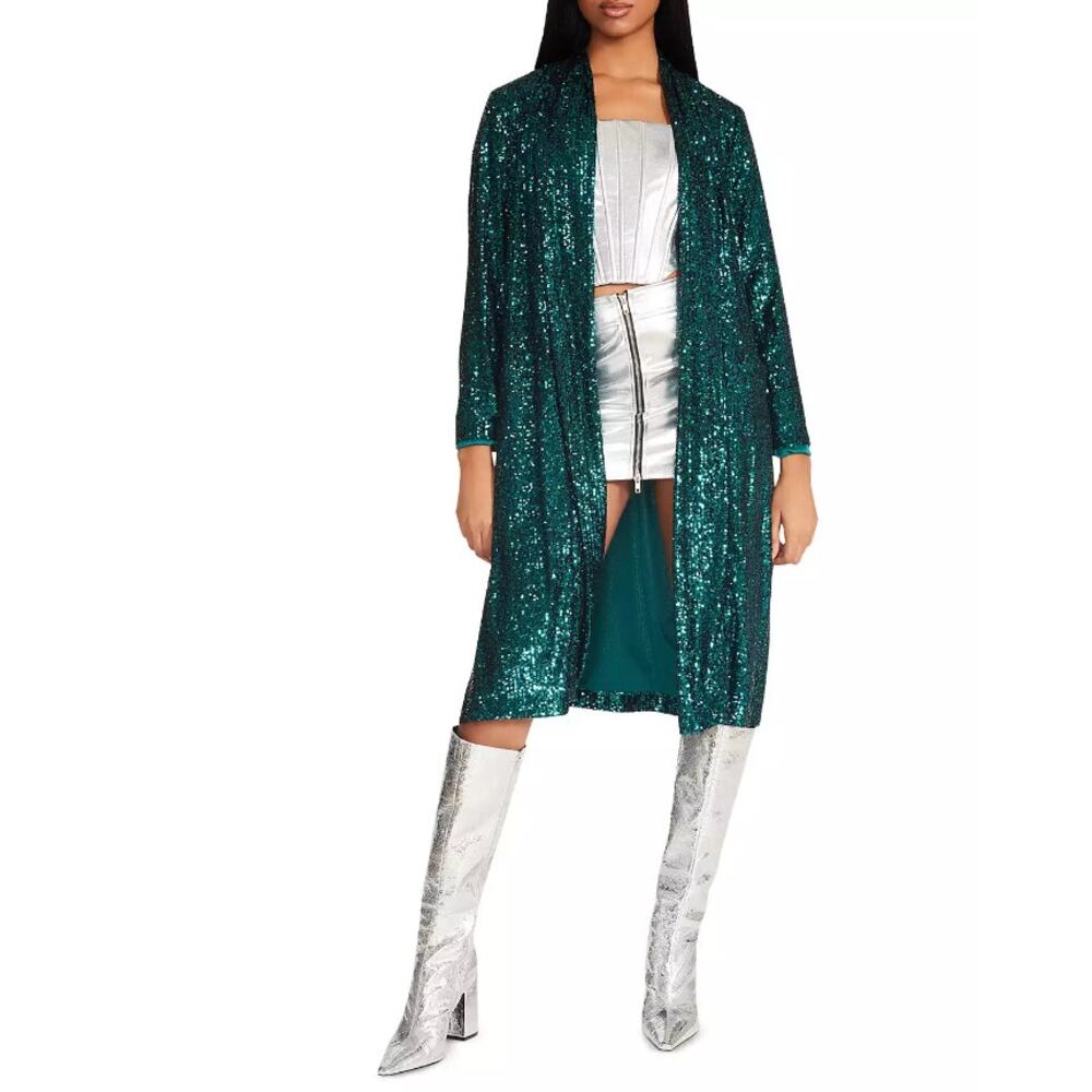 Steve Madden Show Stopper Sequin Duster Teal Women's Small Holiday Party Concert
